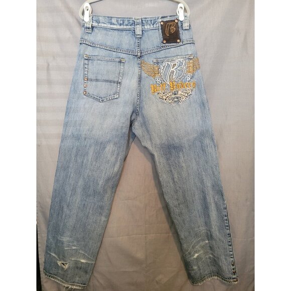 Ruff Ryders Jeans Mens Blue Denim Full Embroidered Logo Pocket Size 34x30 - Picture 3 of 13